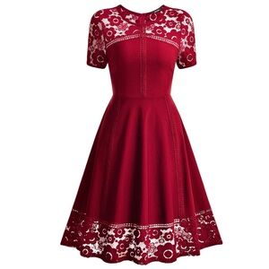 NEW! MIUSOL VINTAGE-STYLE DARK RED CONTRAST LACE COCKTAIL SWING DRESS NWT SzXL